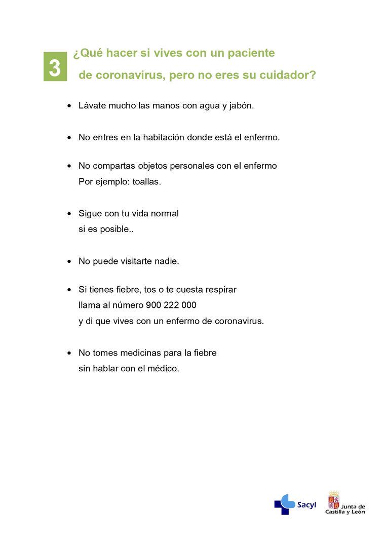 Información enfermos de coronavirus que estén en casa.